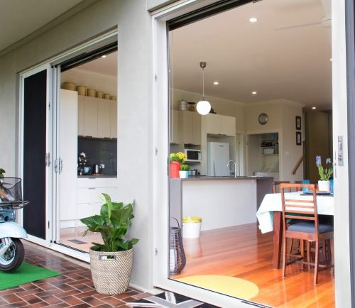 An example of a stacking security door.